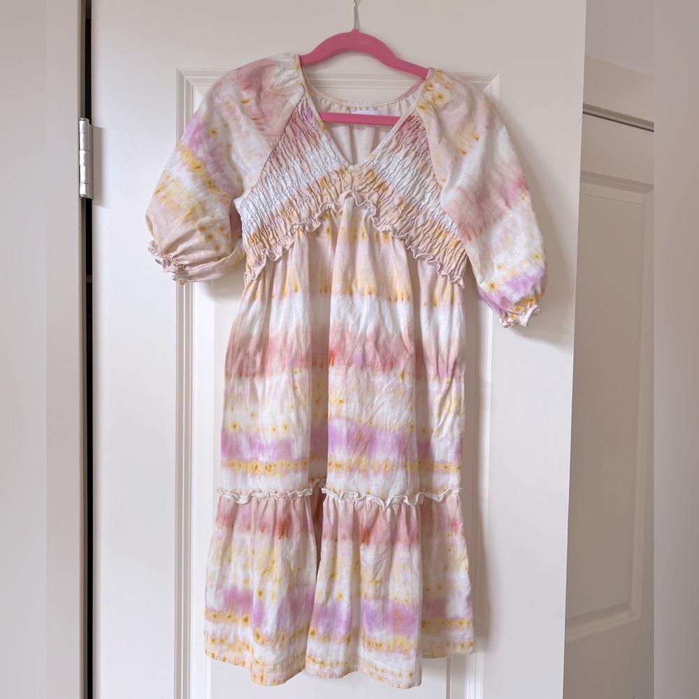 Zara. Size 8 (girls). Multi-coloured linen dress.